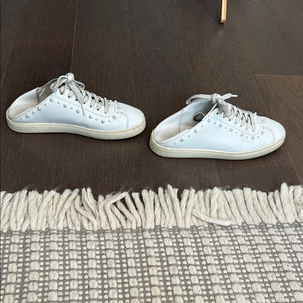 Stuart Weitzman White Sneakers with Faux Pearl Accents